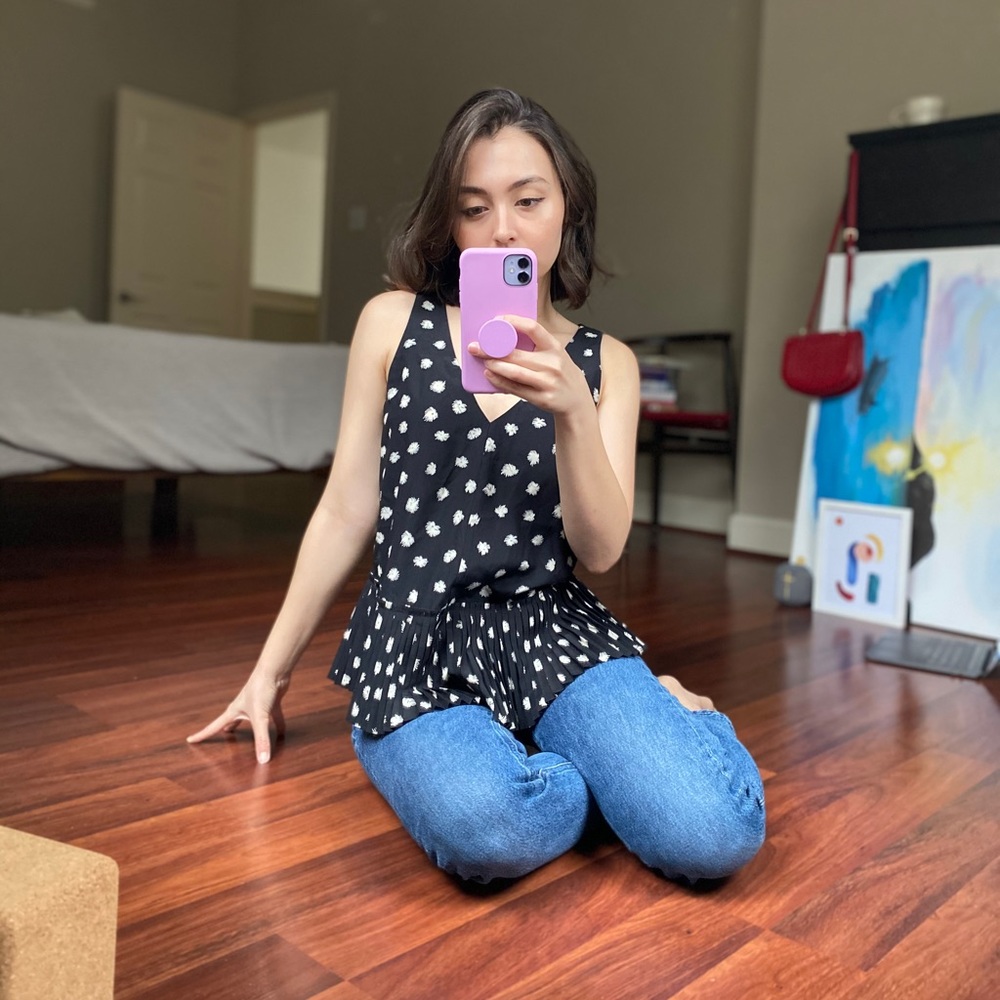 Rebecca Taylor Patterned Pleated Hem Tank